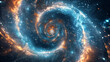 Illustration of a starry spiral galaxy in blue orange