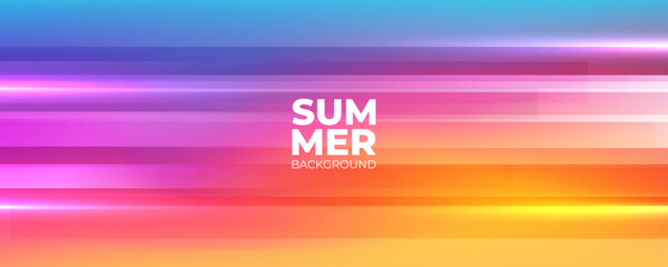 Aufkleber - Summer background. Vibrant blurred color gradient banner with horizontal dynamic lines for Summertime season creative graphic design. Vector illustration.
