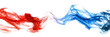 Vibrant red and blue color wave swirls on white background.
