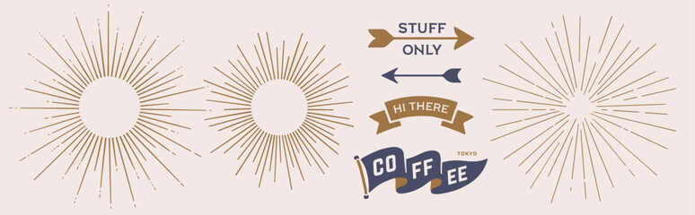Canvas Print - vintage set. sunburst, sun light ray, vintage retro graphic. set of light rays, sunburst and rays of