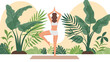 A girl does yoga on a Mat on a pleasant background 