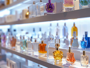 Array of Perfume Bottles on Store Shelves