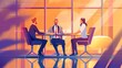 © rookielion - corporate negotiation scene in flat design, stylized characters, abstract setting