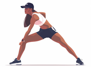 Wall Mural - Side view of an illustrated female runner in a stretching pose before a run.