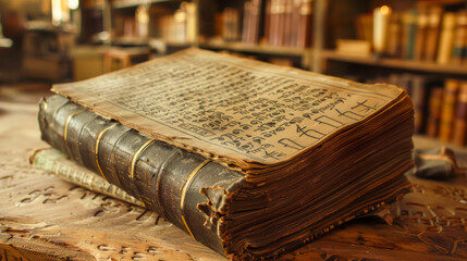 Poster - A book with a foreign language on the cover sits on a table