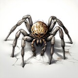 Fototapeta  - Giant tarantula spider scary black hairy predatory spider black and white drawing engraving style