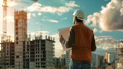 Wall Mural - An engineer stands at a construction site.