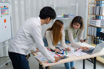 Wall Mural - team of ui ux web designer are working together to develop mobile responsive websites with ui ux fro