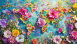 The colorful country flower floral world map in blossom is a beautiful sight to behold.