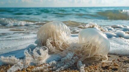 Wall Mural - Jellyfish lying on the shore of the beach