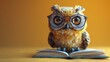 Owl Wearing Glasses Reading a Book