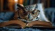 Owl Wearing Glasses Reading a Book