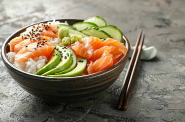 Wall Mural - Bowl of Sushi With Avocado on Table