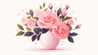A vase of pink roses against a soft white backdrop 