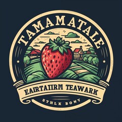 Sticker - Logo for a strawberry farm with sample font. AI generated