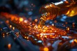 Detailed macro shot capturing the glittering texture of motor oil on industrial gear creating a vividly textured surface