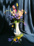 Fototapeta  - Romantic bouquet of the first garden flowers