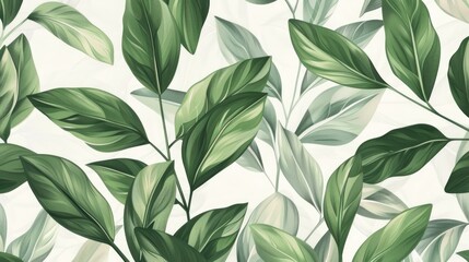 Wall Mural - Eco-friendly hand drawn green leaves background. Ecology, healthy environment, nature, decoration, beauty product concept design backdrop