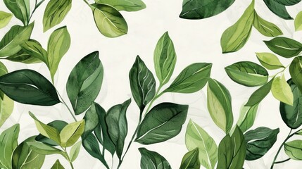 Wall Mural - Eco-friendly hand drawn green leaves background. Ecology, healthy environment, nature, decoration, beauty product concept design backdrop