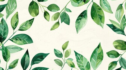Wall Mural - Eco-friendly hand drawn border green leaves background with place for text. Ecology, healthy environment, nature, decoration, beauty product concept design backdrop