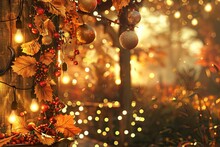 Amber Tints And Shades Of Christmas Lights Dangling From A Tree Branch