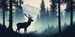 Deer silhouettes on forest