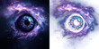 cosmic eye in galaxies swirls, spiritual stardust cosmic energy universe fantasy vision effect, isolated on black and transparent PNG background