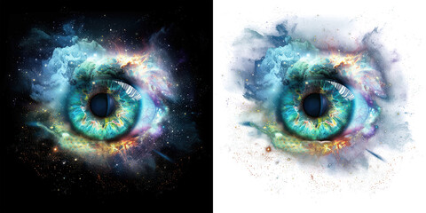 cosmic eye, galaxies swirls and stardust, spiritual cosmic energy universe fantasy vision effect, is