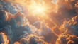 Celestial display of white and golden clouds with sunbeams breaking through, illustrating the concept of God light and spiritual hope
