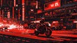 Pixel art of a high-speed pixel motorcycle race through a red neon-lit cyberpunk city, dodging traffic and obstacles, 8-bit style, high contrast, low detail, simple, pixel art screenshot, pixel art