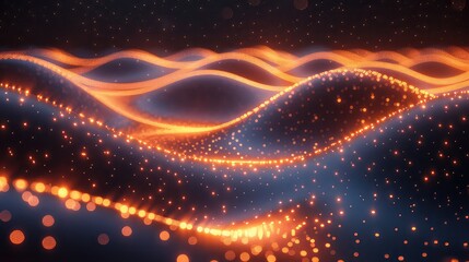 Wall Mural - Abstract background with wavy lines and glowing particles. 3d rendering