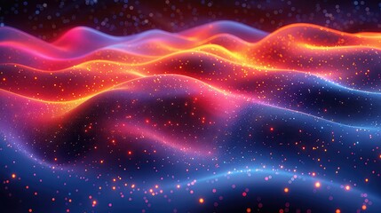 Wall Mural - 3D abstract background with glowing particles and waves