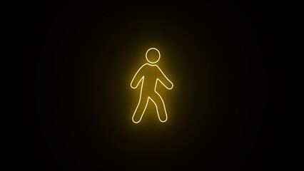 Wall Mural - Neon line glowing pedestrian sign. Walking neon icon. Editable line icon of stick man or stick figure in walking pose in dynamic outline graphic design style.