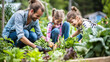 A heartwarming scene of a family joyfully harvesting fresh vegetables from their backyard garden, celebrating the satisfaction of homegrown produce and sustainable living.