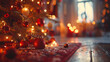 Traditional Christmas scene, warmly lit room with festive decorations, a beautifully adorned tree, family holiday spirit, soft bokeh lights