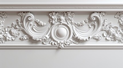 Sticker - Ornate white plaster relief on wall. Classical architecture detail.