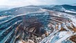 Winter Aerial View of Large Open Pit Mining Operation