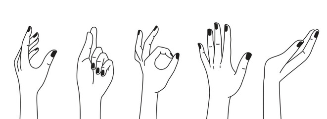 Wall Mural - vector set of abstract logo design template in simple linear style - holding hands gestures - tattoo
