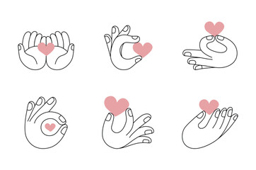 Wall Mural - vector abstract logo design template in simple linear style - hands gesture, love and friendship con