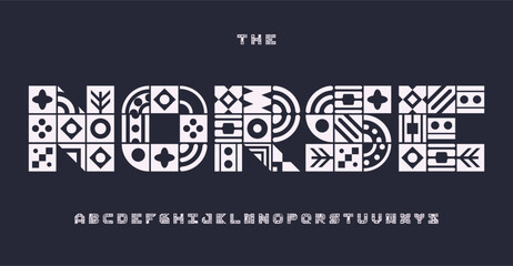 Poster - Traditional tribal alphabet, geometric square letters, creative modular font for striking logo, artistic headline, decorative typography, ethnic typographic design. Vector typeset.