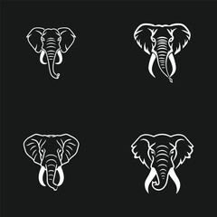 Poster - collection of elephant templates, logo design inspiration with black background ideas.