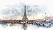 Paris watercolor grey vector card Vector illustration