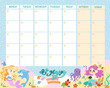 Weekly schedule vector template for school with cute mermaids vector