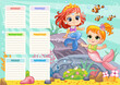 Kids school schedule weekly planner with mermaids vector