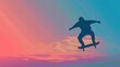 Silhouette of a Skater Performing an Ollie Against a Pastel Gradient Sky at Sunset