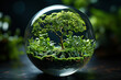 Miniature forest ecosystem inside a glass sphere Generative AI image