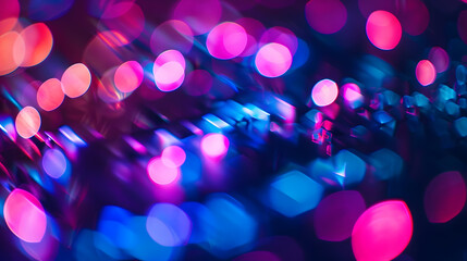Aufkleber - Defocused neon glow Light flare overlay Futuristic led illumination Blur ultraviolet magenta pink purple blue color radiance on dark abstract background : Generative AI