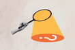 © deagreez - Composite photo collage of hand hold magnifier glass research examine secret object question mark secret isolated on painted background