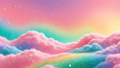 Wall Mural - a pastel rainbow unicorn background including sparkling stars. a hazy, pink fantasy sky. charming ho