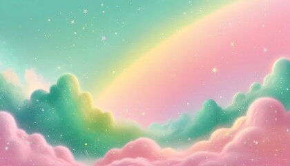 Wall Mural - a pastel rainbow unicorn background including sparkling stars. a hazy, pink fantasy sky. charming ho